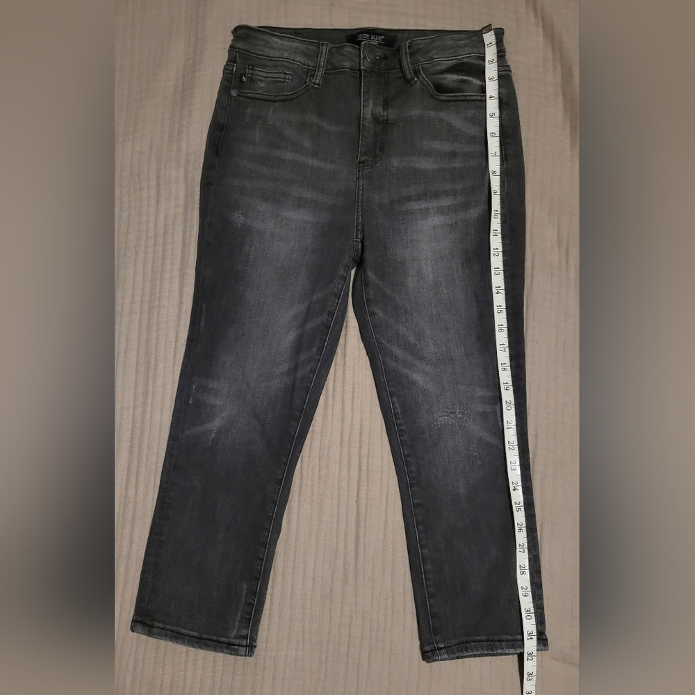 Judy Blue Charcoal Skinny Fit Capri Distressed Stretch Jeans - Picture 3 of 8